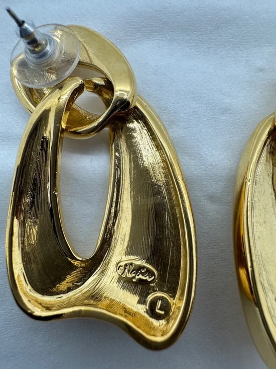 Napier Shiny Gold Sculptural Drop Earrings - Picture 3 of 4